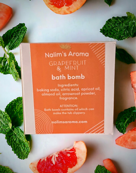 Nalim’s Aroma Grapefruit and Mint bath bomb Packaging