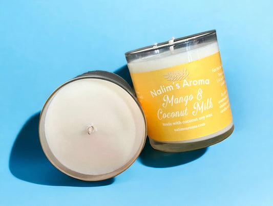 Mango Coconut scented candle made with natural coconut soy wax blend 10 oz